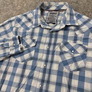 Levi Strauss Mens XL Blue White Plaid Western Pearl Snap Long Sleeve Shirt